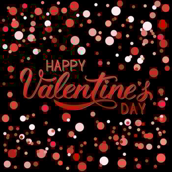 Happy Valentine s Day calligraphy hand lettering with red and pink dots confetti. Typography poster. Easy to edit vector template for Valentines day greeting card, invitation, flyer, banner etc.