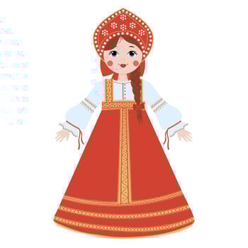Russian girl in Russian national clothes, dress and kokoshnik. vector