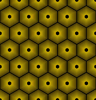 YELLOW BACKGROUND WITH BLACK VECTOR HEXAGONS