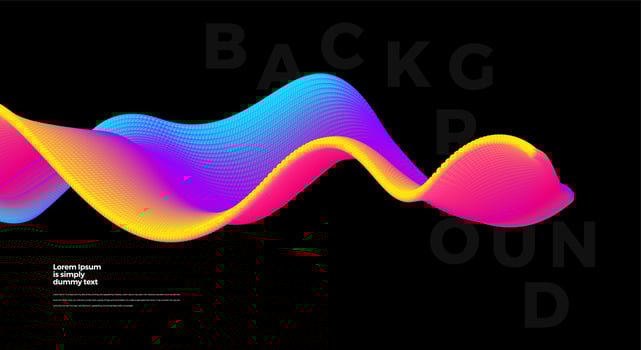 Abstract background with colorful emitted particle line wave. Conceptual element design template. Modern vector illustration.