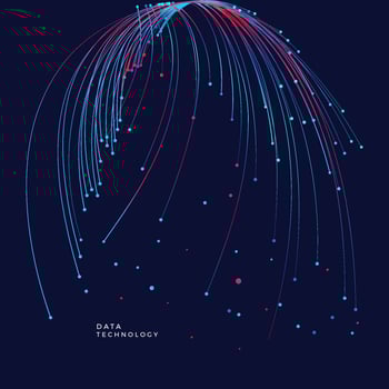 Abstract glowing fiber optics background element. Small particles strive out of center. vector illustration use for quantum technology, digital, science, music, communication.