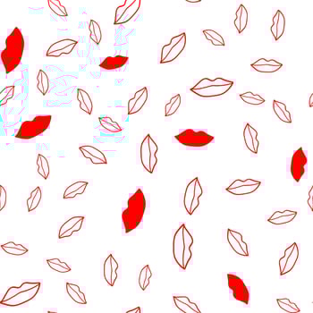 Valentines Day doodle seamless pattern. Romantic white hand-drawn background with red female lips. Ideal for wrapping paper, textiles, wallpaper, wedding design. Vector. vector