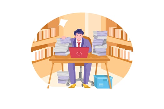 Stressful busy young man workload at work vector