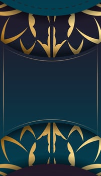 A blue and gold background with a gold pattern vector