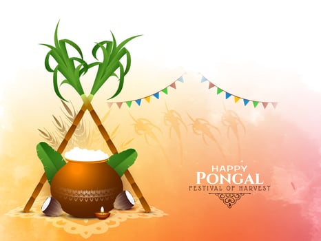 Happy pongal south Indian festival background design vector