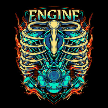 Twin engine skull flaming illustration vector