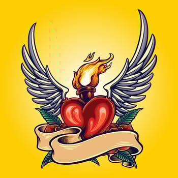 Flying heart fiery with vintage ribbon Vector illustrations