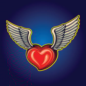 Valentine Heart with angel wings Vector illustrations