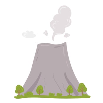 Smoking volcano in cartoon style vector