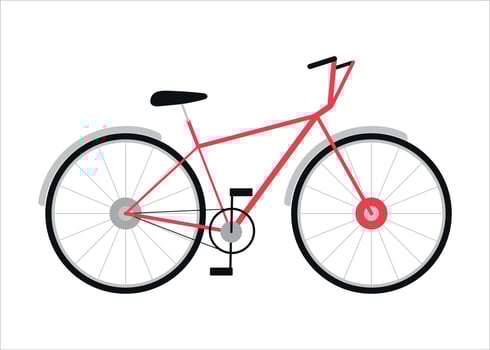 Classic city bike, modern mountain bike ecological sports transport, red bike side view flat vector illustration for animation