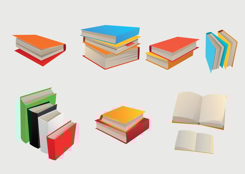 Collection of books, pile of books, notebooks. Reading, learn and receive education through books. Read more books. School educational vector illustration