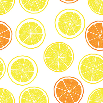 Lemon orange summer pattern. Seamless vector with slice of citrus fruits. Juicy, sour fruits lemonade, orange juice. For cocktail, print.