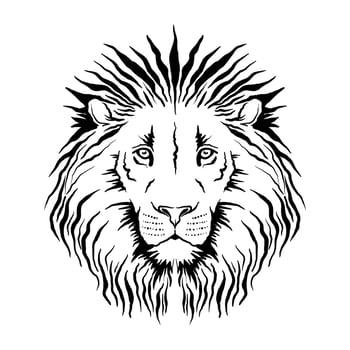 Vector hand drawn in ink lion head. Face for tattoo logos, emblems, badges, template labels and t-shirts vintage design elements. Isolated on white