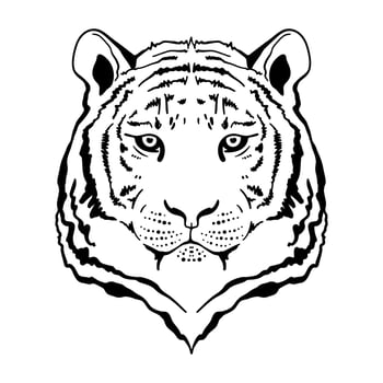 Vector hand drawn in ink tiger head. Happy Chinese New Year 2022 year of the tiger. Face for tattoo logos, emblems, badges, template labels and t-shirts vintage design elements. Isolated on white.