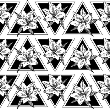 Retro lily flower in geometry, great design for any purposes. Seamless vector texture for wallpaper. Texture backdrop, macro. Modern vector design element. Geometric decoration element.