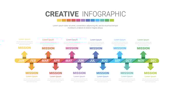 Timeline presentation for 12 months. vector