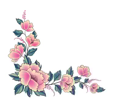 Floral background. Flower rose bouquet  decorative garland border. Flourish spring floral greeting card frame design. Ornamental floral corner in different style. vector
