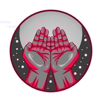 a symbol or illustration of a servant begging for forgiveness, praying to his god under the moon in the middle of a quiet night vector
