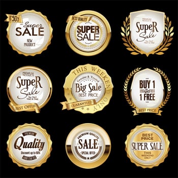 Golden retro sale badges and labels collection vector