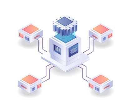 Server chip network in isometric illustration vector