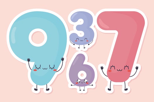 four kawaii numbers vector