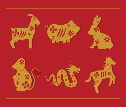 six chinese zodiac animals vector