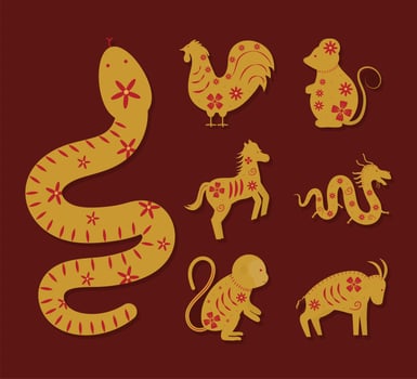 seven chinese zodiac animals vector