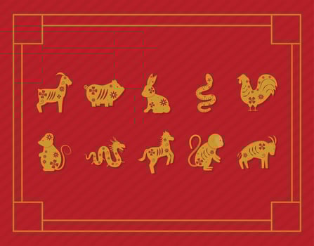 ten chinese zodiac animals vector