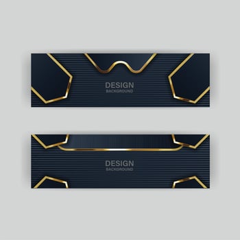Luxury dark navy background with golden lines and abstract shape. Vector graphic illustration