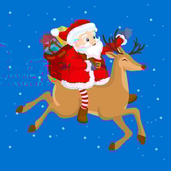 Reindeer pulling Santa Claus, christmas celebration vector