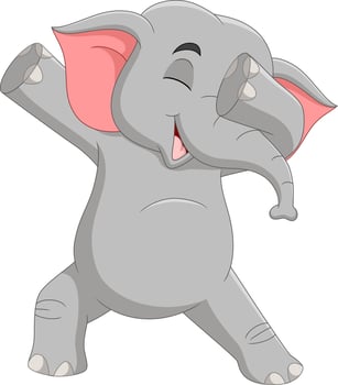 Cartoon funny elephant dabbing dance vector