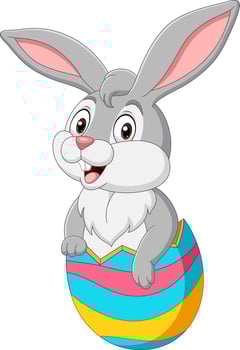 Cartoon bunny come out from an Easter egg vector