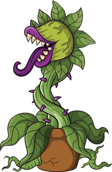 Cartoon scary carnivorous plant on white background vector