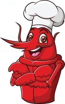 Cartoon funny lobster chef on white background vector