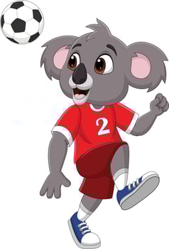 Cartoon funny koala playing soccer ball vector