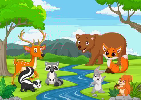 Cartoon wild animals in the jungle vector