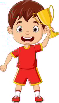 Boy holding gold trophy vector
