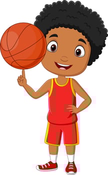 Cartoon African American boy playing basketball vector