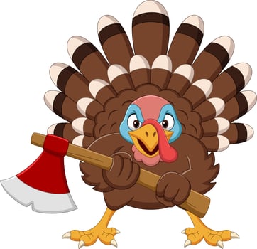 Cartoon turkey holding an axe vector