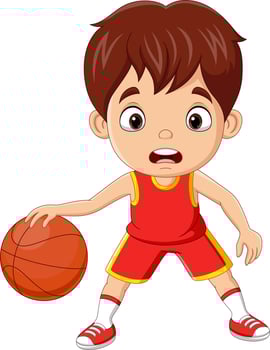 Cartoon little boy playing basketball vector