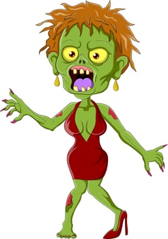Cartoon zombie woman isolated on white background vector