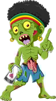 Cartoon zombie holding a phone vector