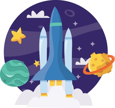 Super Cute Cartoon Space Shuttle Adventure vector