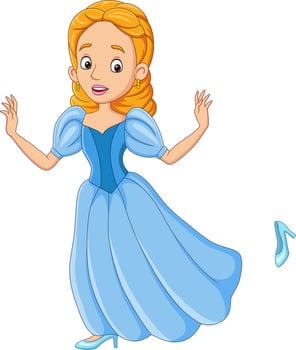 Cartoon cinderella princess with her shoe vector