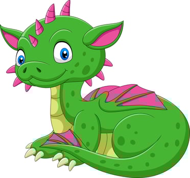 Cartoon baby green dragon sitting vector