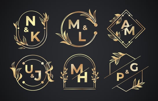 Collection Set of Template Wedding Gold Monogram vector