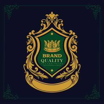 Golden Shield Royal Elegant Crown Logo Emblem Classic vector