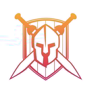 spartan helmet with crossed swords and shield isolated on white, vector illustration