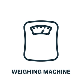 Weighing Machine Line Icon. Weight Control Concept Linear Pictogram. Bathroom Floor Scales Outline Icon. Isolated Vector Illustration.