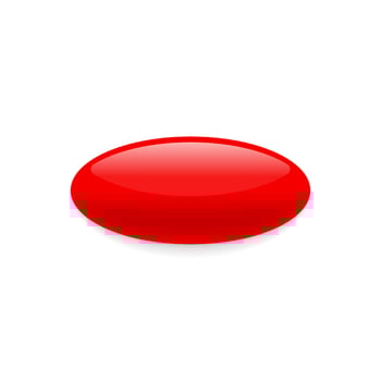 Red Realistic Pill on White Background. Cosmetic Oil Capsule of Vitamins and Minerals. Pharmaceutical Medicament and Drug. Mockup of Oval Painkiller or Antibiotic. Isolated Vector Illustration.